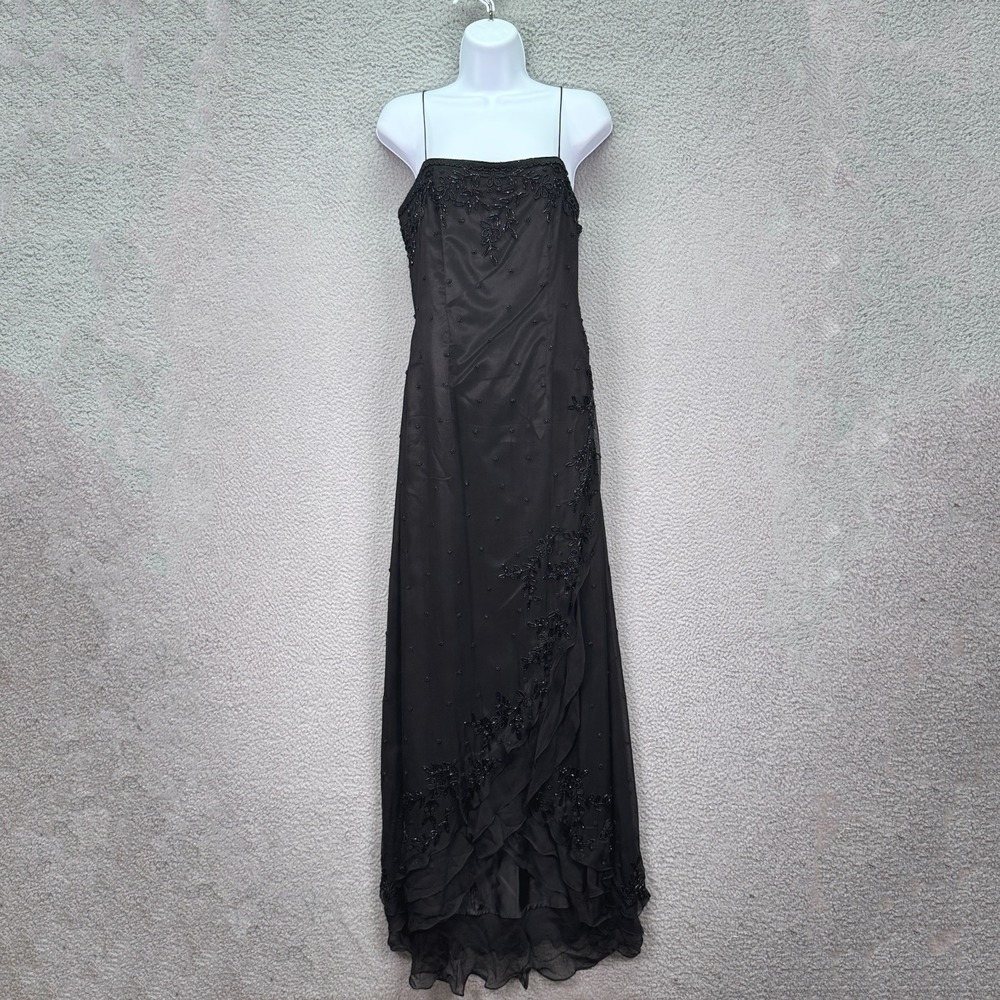 VTG Scala Dress Women S Black Maxi Silk Beaded Whimsigoth Fairy Gown 90s Y2K